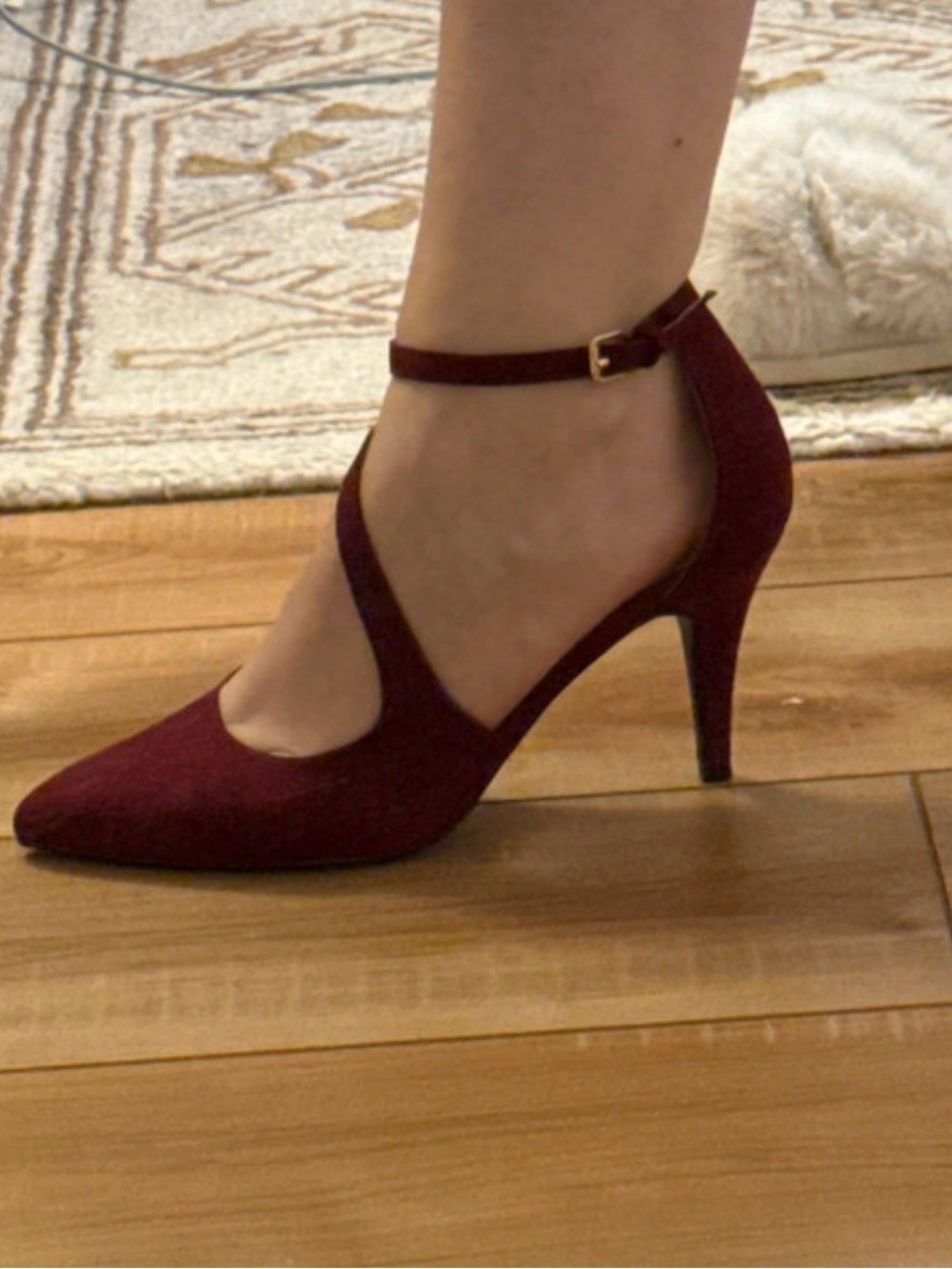 Classic Ankle-Strap Pumps in Burgundy